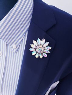 AB Crystal Flower Lapel Brooch Pins Elegant Floral Brooch For Formal Occasions, Elegant Flower Shaped Pins For Party, Elegant Flower Pins For Parties, Elegant Flower-shaped Party Pins, Elegant Flower Shaped Party Pins, Sunflower Accessories, Chain Shirt, Groomsmen Accessories, Shirt Clips