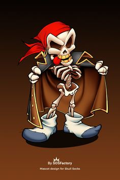 a cartoon character with red hair and a skeleton face