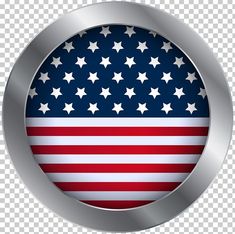 an american flag button with silver frame on white background stock photo - 1307982