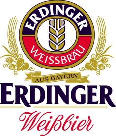 the logo for erdinger weisbrau is shown in red and gold