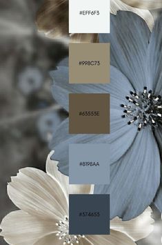 the color scheme is blue, brown, and gray with white flowers in it's center