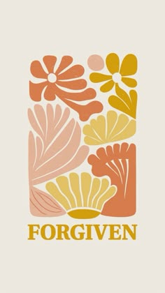 the word forgvenn written in orange and yellow on top of an image of flowers