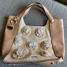 Cute Nine West Flower Handbag Tote Bag Purse Nine West Flower Tote Cute And In Excellent Like New Condition. No Rips, No Tears, No Stains. Never End Up Using It. Comes From Smoke Free Home. Beautiful 3d Flowers Detail Bag! Beige Pouch Shoulder Bag With Handles, Spring Beige Pouch Shoulder Bag, Beige Pouch Shoulder Bag For Spring, Spring Hobo Bag With Leather Handles, Neutral Tote Shoulder Bag With Detachable Handle, Neutral Tote Bag With Detachable Handle, Spring Light Brown Bags With Braided Handles, Beige Spring Pouch Bag, Beach Shoulder Bag With Handle Drop