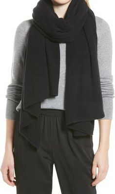 Nordstrom Cashmere Scarf | Nordstrom Recycled Cashmere, Fall Wardrobe Essentials, Scarf Knit, Cashmere Poncho, Sophisticated Outfits, Cashmere Color, Black Rock, Cashmere Scarf, Wool Scarf