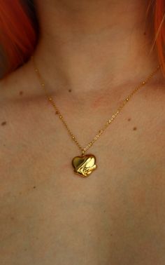 Heart with Huggings hands 18K Gold Stainless Steal 16" The Hug Necklace, Luxury Minimalist Yellow Gold Heart Necklace, Gold Heart Necklace For Promise, Heart-shaped Gold Necklace For Promise, Hug Necklace, Stainless Steal, Heart Necklace, 18k Gold, Gold Necklace