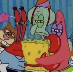 an image of spongebob and friends eating cake