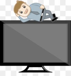 a man laying on top of a television