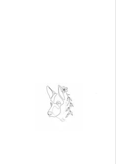 a black and white drawing of a dog with leaves on it's back side