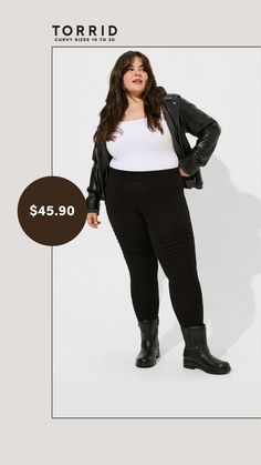 The sleek black knit style has the look of moto pants but all the comfort of stretchy, breathable leggings.High waistThick stretch waistbandTapered legMoto-inspired pipingCONTENT + CARECotton/spandexWash cold; dry lowImported plus size leggingsSIZE + Fit Unique Leggings, Moto Pants, Buy Leggings, Star Leggings, Black Princess, Moto Leggings, Cute Leggings, Moto Style, Knit Style