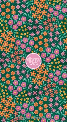 a green background with colorful flowers and a pink circle on the center is an image of a