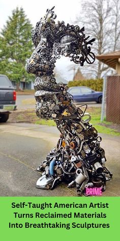 there is a sculpture made out of many objects