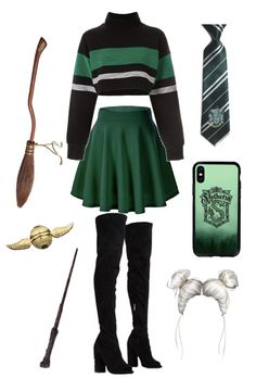 Hogwarts Outfits Slytherin, Harry Potter Outfit Ideas, Slytherin Aesthetic Outfit, Slytherin Dresses, Slytherin Outfit Ideas, Slytherin Inspired Outfits, Slytherin Dress, Slytherin Uniform, Harry Potter Kostüm