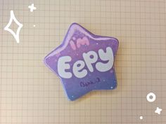 a purple sticker with the words i'm eepy written in white on it