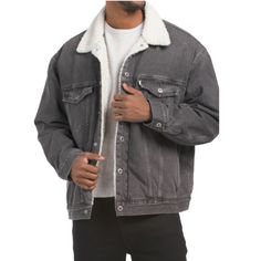 Levi’s Men’s Sherpa Trucker Coat Denim Jacket Vintage-Look In Grey/ Black New With Tags! Description: Levi's Vintage Fit Sherpa Denim Jacket In Washed Black The Cozier Counterpart To Our Original Trucker Jacket. Our Iconic Sherpa Trucker Jacket Has Been A Symbol Of Individual Self-Expression For Decades. This Classic Is Lined With Fuzzy Sherpa For Warmth And Comfort, All While Keeping It Authentic. The Original Jean Jacket Since 1967 With A Cozy Sherpa Lining Levi's Branded Metal Buttons And Tap Winter Washed Black Relaxed Fit Denim Jacket, Levi's Washed Winter Outerwear, Levi's Washed Outerwear For Fall, Winter Washed Black Denim Jacket With Pockets, Urban Gray Denim Outerwear, Levi's Washed Denim Jacket For Winter, Winter Washed Black Denim Outerwear, Levi's Relaxed Fit Denim Jacket For Winter, Levi's Winter Denim Jacket