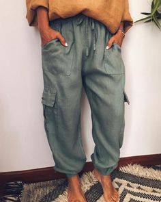 Casual Pockets Cotton-Blend Pants Cargo Dress Pants, Cargo Dress, Cozy Pants, Slacks For Women, Slack Pants, Cute Pants, Elegante Casual, Womens Pants, Casual Lace