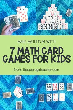 a blue blanket with playing cards on it and the words make math fun with 7 math card games for kids