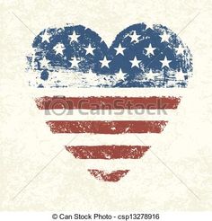 heart shaped american flag with grunge effect