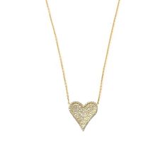 Pave Diamond Small Heart Chain Necklace 14K Yellow Gold 16"-18" Long Heart 0.6" L X 0.5" W Diamond .39CT Dazzling Heart-shaped Wedding Necklace, Dazzling Heart Wedding Necklace, Luxury Heart Cut Single Diamond Necklaces, Luxury Heart Cut Necklaces With Pave Setting, Luxury Heart Cut Necklace With Pave Setting, Dazzling Gold Heart Pendant Necklace, Elegant 14k Gold Heart Necklace, Elegant Gold Heart Shaped Diamond Necklace, Elegant Yellow Gold Double Heart Diamond Necklace