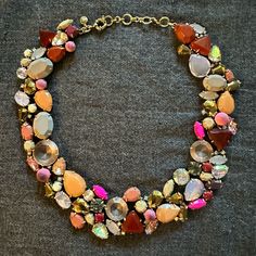 One-Of-A-Kind And Timeless Elegance Statement Necklace Pink Necklace With Sparkling Stones For Party, Elegant Pink Multi-stone Necklace, Pink Round Necklace For Party, Pink Party Necklace With Stones, Chunky Necklaces Statement, Necklaces Statement, Chunky Necklaces, J Crew Jewelry, Jewelry Statement