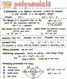 High school Algebra I Polynomials notes regents Polynomial Functions Notes, Tips For Algebra 1, Advanced Algebra Notes, Quadratic Equations Notes Grade 9, Factoring Polynomials Notes, Freshman Algebra Notes, High School Math Notes, Algebra One Notes