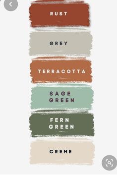 some type of font that is in different colors and sizes, with the words rust grey terracotta sage green fern green creme