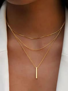 Yellow Gold  Collar  Zinc Alloy   Embellished   Women Fashion Jewelry Simple Layered Necklaces Gold, Trendy Necklaces Gold, Women’s Gold Jewelry, Trending Chains For Women, Women’s Necklace, Modern Gold Jewelry Necklaces, Jewelry Inspo Necklaces, Layered Necklace Aesthetic, Gold Simple Jewelry