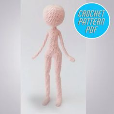 a crocheted doll is posed in front of a white background with the words crochet pattern poe above it