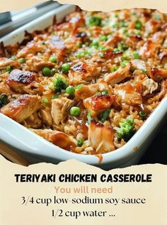 there is an advertisement for teriyaki chicken casserole