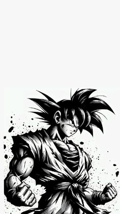 a black and white drawing of gohan from the anime dragon ball fighter series, with his fist out