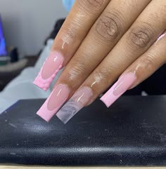 Pink Base French Tip Nails, Pink Base French Tip, Pink Acrylic Nails Square, Pink French Tip Nails, Pink French Tip, Simple Gel Nails, Cute Acrylic Nail Designs