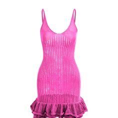 Pink Micas Open Knit Ruffle Hem Cami Mini Dress. Size L. Brand New , Never Worn. Spring Party Knit Mini Dress, Fitted Knitted Mini Dress For Beach, Fitted Knitted Mini Dress For Vacation, Casual V-neck Crochet Dress For Party, Summer Knit Party Dress, Fitted Ruffled Crochet Beach Dress, Chic Crochet Dress With Ruffles For Beach, Summer Party Knit Dress, Mini Crochet Dress With Ruffles For The Beach