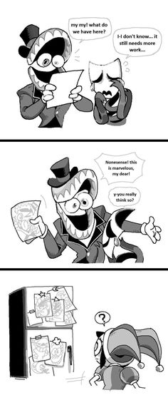 two comics with cartoon characters in black and white