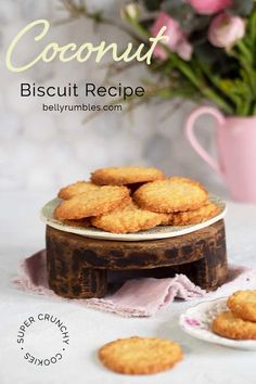 coconut biscuit recipe with flowers in the background