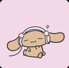 a cartoon dog with headphones on it's ears is sitting in front of a pink background