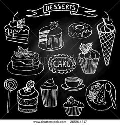 desserts drawn in chalk on a blackboard