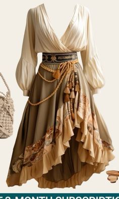 Medieval Desert Clothing, Modern Boho Clothing Style, Fantasy Desert Outfit, Medevil Outfits Women, Fern Costume, Nymph Outfits, Fantasy Desert Clothing, Ten Faire Outfit, Desert Aesthetic Outfit