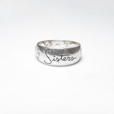 LA GEMS Sterling Silver Good Vibe Multi Word Sisters Ring Vintage Meaningful Engraved Silver Rings, Nickel-free Engraved White Gold Promise Ring, Engraved Vintage Stackable Promise Rings, Silver Hand Stamped Promise Ring, Engraved Open Ring With 925 Stamp For Promise, Nickel-free Silver Engraved Promise Ring, Silver Engraved Nickel-free Ring For Anniversary, Nickel-free Silver Engraved Ring For Anniversary, Hand Stamped Silver Ring