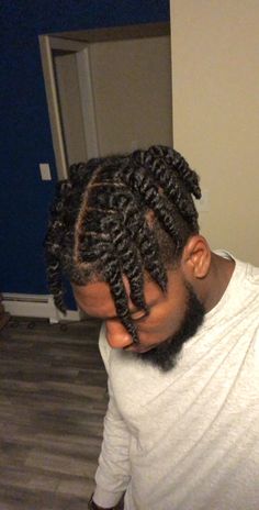 Mens Double Strand Twist, Thick Two Strand Twist For Men, High Top 2 Strand Twist Men, Twist Braids Guys, Men’s Two Strand Twist Long Hair, Hair Twist Curls, Twist Curls