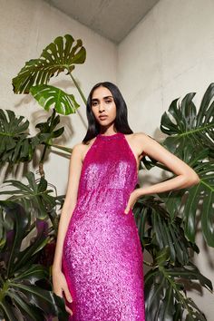 Make a statement in this hot pink high shine embellished dress. Perfect for cocktail parties, dinner or events, drenched in tiny glittering cup sequins, it sparkles in the light. The Romy midi dress has a slim silhouette and cut away bodice. The high neck band fastens with a twinkling crystal button and the split at the back shows a flash of skin. Pair with your favourite heels and dance the night away. Tie Up Shirt, Charity Events, Crystal Buttons, Cocktail Parties, Hawaiian Print, Halterneck Dress, Pink Sequin, Menswear Inspired, Petite Outfits