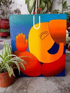 Acrylic painting Ganpati Modern Art Painting, Ganesh Simple Painting, Acrylic Indian Painting Ideas, Small Canvas Art Ganesha, Ganesh Ji Abstract Painting, Acrylic Painting Canvas Simple, Ganesh Art Paintings Abstract, Buddha Acrylic Painting Canvases, Ganesh Acrylic Painting Canvas