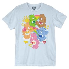 Care Bears Rainbow Party Men's T-Shirt Cartoons Friendship, Bear Animated, Care Bears Rainbow, Tenderheart Bear, Powder Blue Color, Cartoon Toys, Friendship Love, Rainbow Party, Bear Shirt