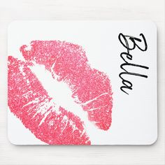 Lipstick print pink lip stain kiss white White Mouse Pad, White Mouse