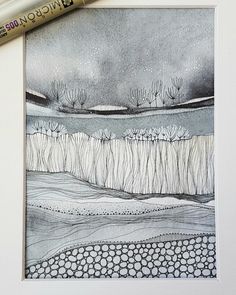 a pencil drawing of a landscape with trees