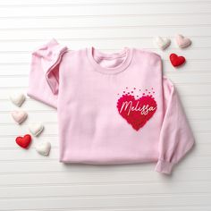 "Custom Text Heart Valentines Day Sweatshirt, Personalized  3D Heart Shirt,Gift for Her,Heart Shirt, Your Name Heart Hoodie, Mom Wife Gifts *PLEASE READ ORDERING INSTRUCTIONS BEFORE PURCHASING* \"CUSTOMIZATION\" If you are looking for a specific shirt style, design or color not offered in my stre, please let me know. \"RETURNS / EXCHANGES\" Unfortunately, due to the customization of the shirts we are unable to accept returns or exchanges on merchandise. In case of dispute, the buyer pays the ret Pink Heart-shaped Top For Valentine's Day, Pink Long Sleeve T-shirt With Heart Graphic, Valentine's Day Cotton Sweatshirt Gift, Valentine's Day Gift Cotton Sweatshirt, Long Sleeve T-shirt With Heart Graphic For Gift, Heart Graphic Long Sleeve Top As Gift, Pink Heart Graphic Crew Neck Sweatshirt, Valentine's Day Long Sleeve Sweatshirt With Heart Graphic, Long Sleeve Tops With Heart Graphic As Gift