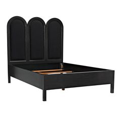 a black bed frame with four headboards and two foot boards on each one side