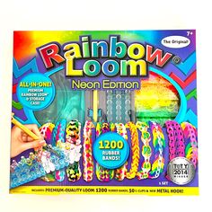 the rainbow loom neon - colored bracelets are on display