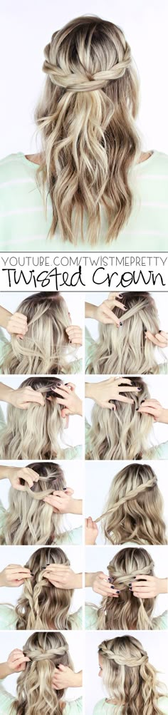 DIY Wedding Hairstyle - Twisted crown braid half up half down hairstyle - Deer Pearl Flowers Sanggul Cepol, Braid Crown Tutorial, Trendy We Fryzurach, Diy Wedding Hair, Hairstyle Tutorials, Pinterest Hair, Wedding Hair Down