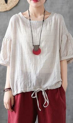 Plaid Short Sleeve Summer Women Casual Blouse Cotton Shirts Tops Casual Beige Ramie Tops, Summer Beige Ramie Blouse, Summer Short Sleeve Boho Tops, Linen Tops, Linen Top Women, Linen Shirts Women, Blouse Cotton, Womens Tops Summer, Cotton Linen Fabric