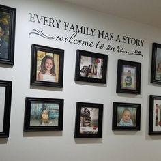 a family has a story welcome to ourss wall decal with pictures on it