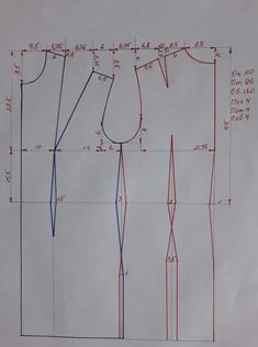 an image of a drawing of a dress pattern with measurements for the front and back